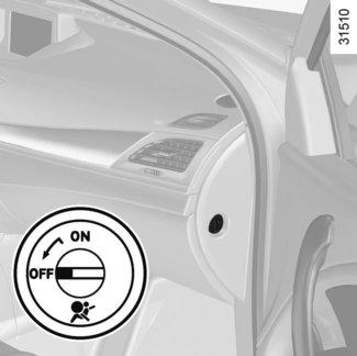 GYERMEKEK BIZTONSÁGA: első utasoldali légzsák kikapcsolása, bekapcsolása (1/3) 1 2 Az első utasoldali légzsákok airbags kikapcsolása (az ezzel a lehetőséggel felszerelt gépkocsik esetében) Ahhoz,