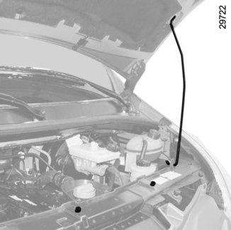 MOTORHÁZTETŐ (2/2) 3 4 A motorháztető bezárása Ellenőrizze az ablaktörlő lapátok pozícióját. Tegye vissza a kitámasztó karokat 4 a helyére 5, fogja meg a motorháztetőt középen, és kb.