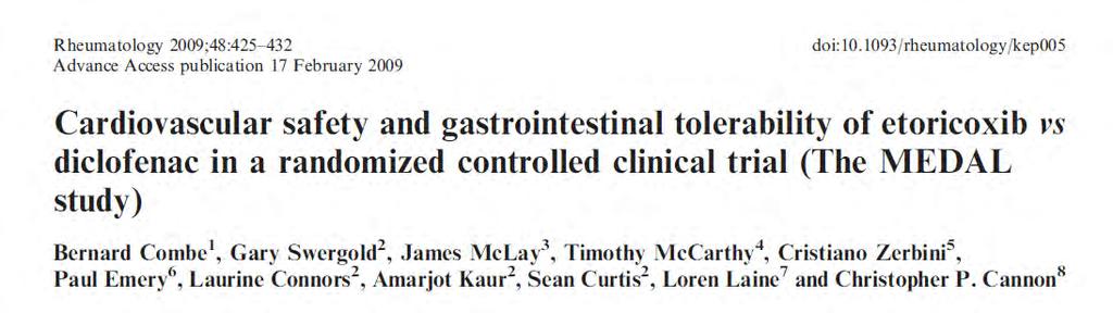 ETORICOXIB VS DICLOFENAC Konklúzió: az etoricoxib ugyanolyan thrombotikus és cardiovascularis