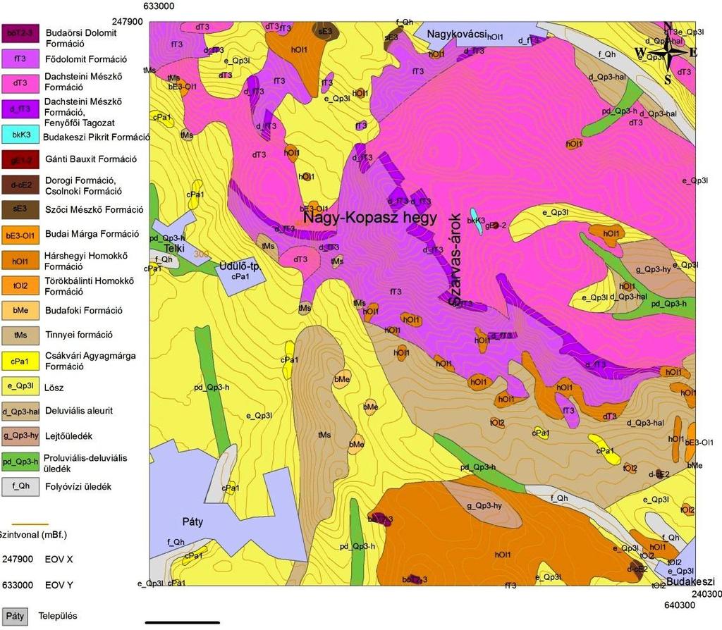 Nagy-Kopasz hegy földtani viszonyai A területet meghatározzák: Mezozoos képződmények: Budaörsi Dolomit Formáció Fődolomit
