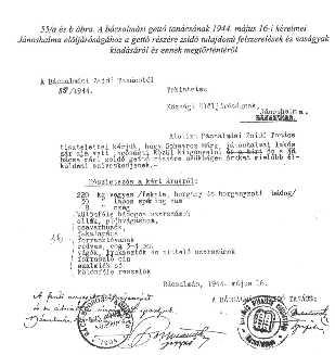 A BÁCSALMÁSI GETTÓ ZSIDÓ TANÁCSÁNAK 1944.