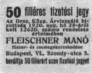 REIN IZIDOR PADLÁSÁN TALÁLT INFLÁCIÓS ÖTVENFILLÉRES BANK- ÉS FIZETÉSI JEGY Más forrás szerint: REIN IZIDOR fűszerkereskedő, gyalogos. Bácsalmáson volt üzlete. 1914. július 28-án vonult be a Cs.
