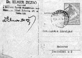 ELMER DEZSŐ DR. (*1899-1960) ügyvéd. Római Katolikus vallású. 1899.03.21-én született Kiskunhalason. Iparos szülők gyermekeként emelkedett fel Bácsalmás társadalmi életében (CSENGŐDI, 1989.). Lakása Bácsalmáson a Petőfi utca 35.