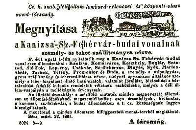 A helyszín Dél-Balaton: 1861 Keszthelyig: 1883