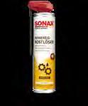 SONAX Rozsdaoldó Univerzálisan alkalmazható rozsdaoldószer. Pillanatok alatt hatékonyan lazítja az olyan megszorult csatlakozásokat, mint a csavarok, anyák, zsanérok.