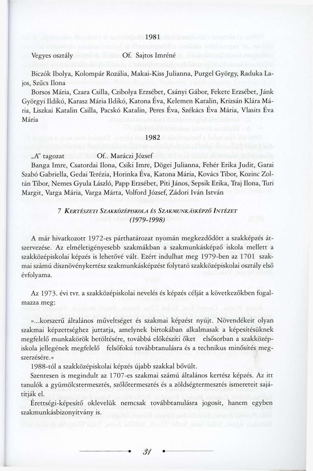 1981 Vegyes osztály Of.