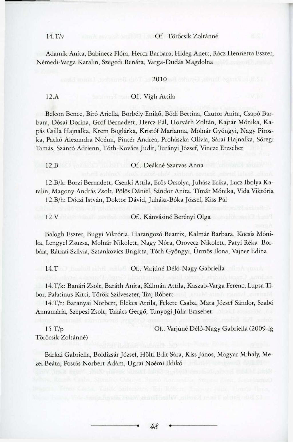 l4.t/v Of. Törőcsik Zoltánné Adamik Anita, Babinecz Flóra, Hercz Barbara, Hideg Anett, Rácz Henrietta Eszter, Némedi-Varga Katalin, Szegedi Renáta, Varga-Dudás Magdolna 2010 12.A Of.