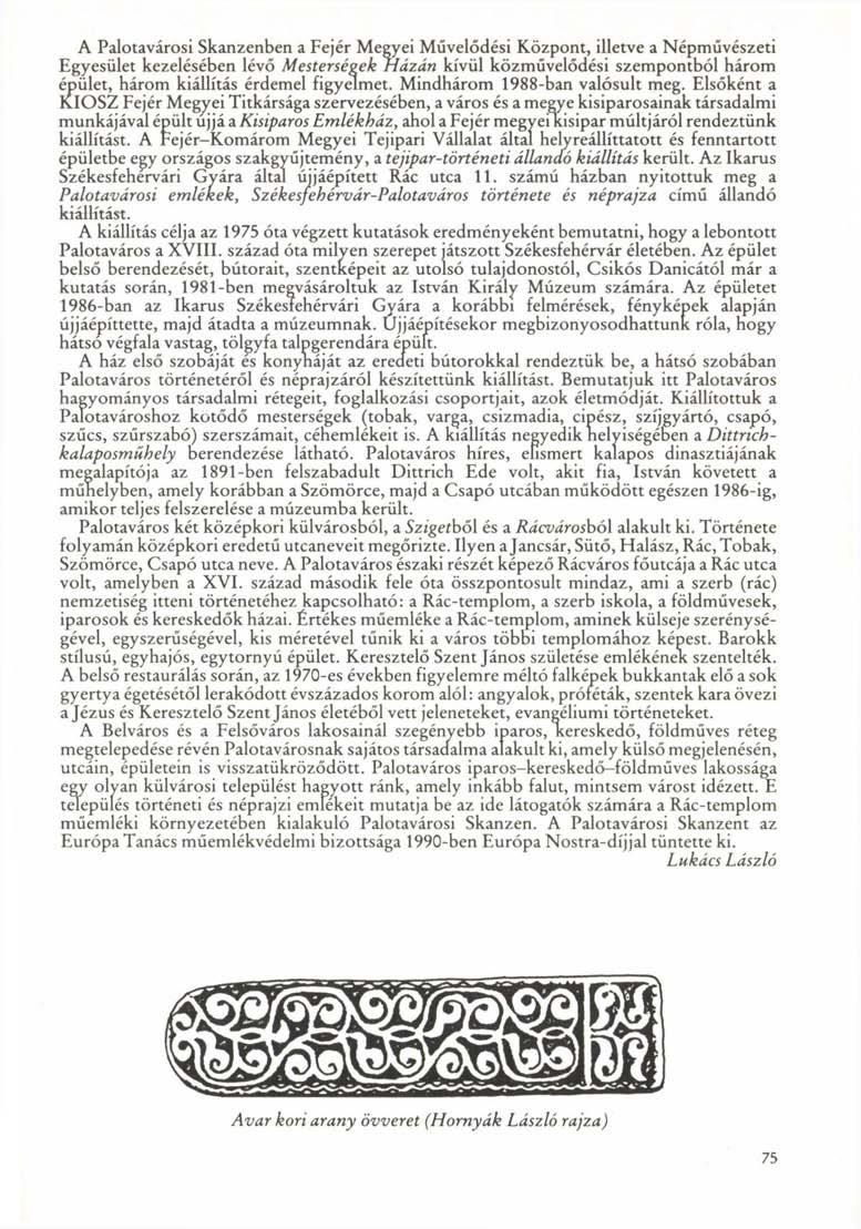 A Palotavárosi Skanzenben a Fejér Megyei Művelődési Központ, illetve a Népművészeti Egyesület kezelésében lévő Mesterségek Házán kívül közművelődési szempontból három épület, három kiállítás érdemel