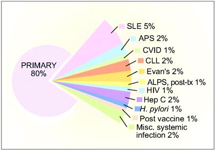 Szerzett immun thrombocytopenia SLE Antifoszfolipid szindróma Evans szindróma Lymphoproliferatív betegségek Common variable immundeficiency