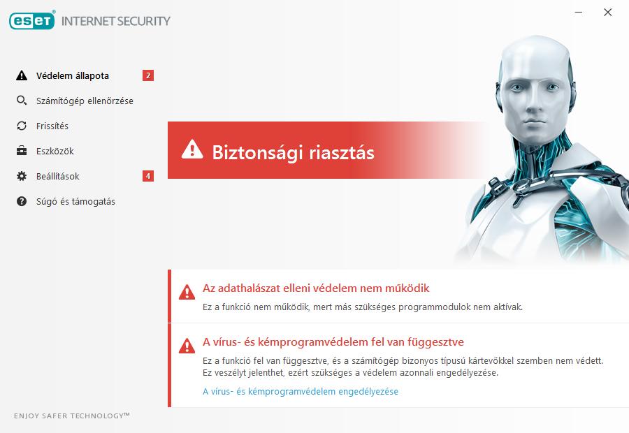 A zöld ikon és a zöld Maximális védelem állapotfelirat jelzi, hogy a védelem a lehető legmagasabb szinten biztosítva van. Teendők, ha a program nem működik megfelelően?