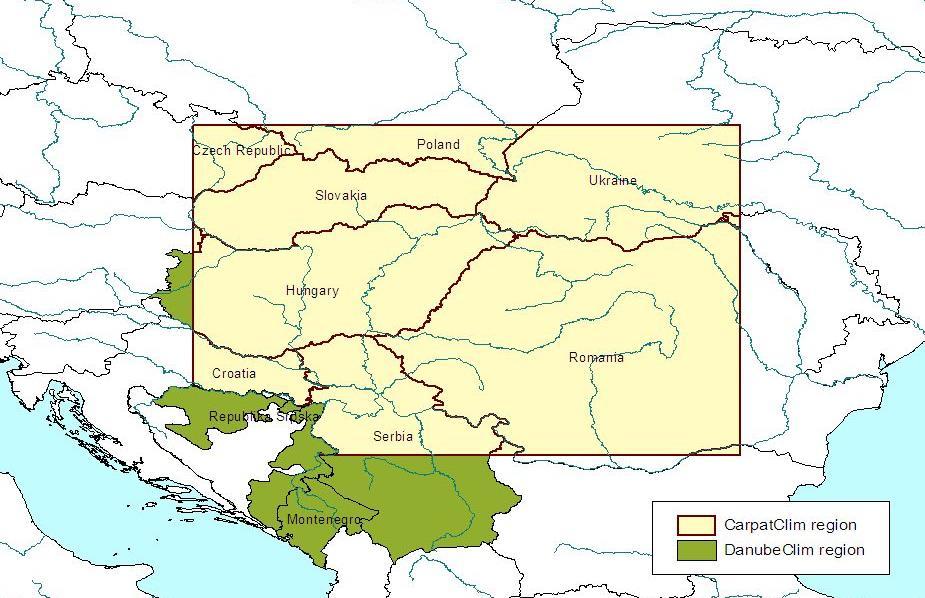 DanubeClim: A CarpatClim régió kiterjesztése Új résztvevők: Bosznia-Hercegovina, Montenegró, Szerbia déli része, Magyarország