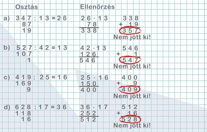 0 : 23; 24 : 1; 48 : 16; 16 : 43; 0 : 234; 43 : 16 Nem nulla a hányados Nulla a hányados A hányados egyenlő és nem nulla a maradék. és nulla a maradék. az osztóval.