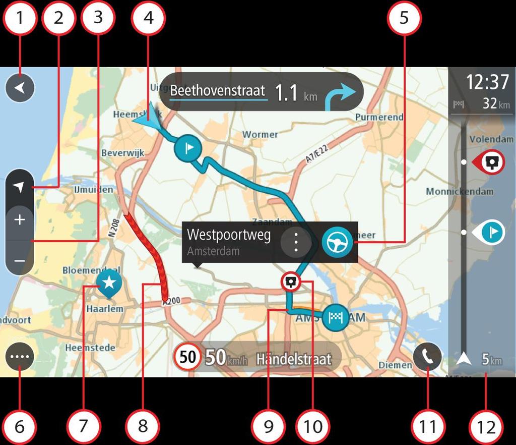 A képernyőn látható elemek A térkép nézet A térkép nézet olyankor látszik, ha nincs tervezett útvonala. Amint a TomTom GO megtalálja a GPS helyet, megjelenik az Ön aktuális pozíciója.