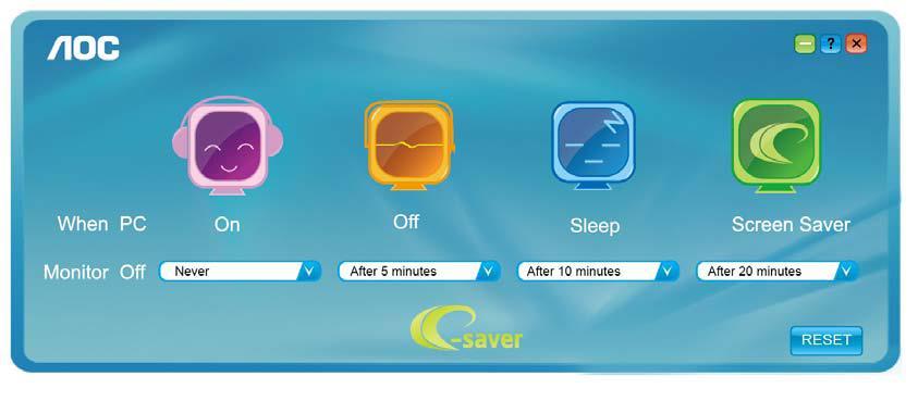 e-saver Üdvözli Önt az AOC e-saver monitor energiagazdálkodási szoftvere!
