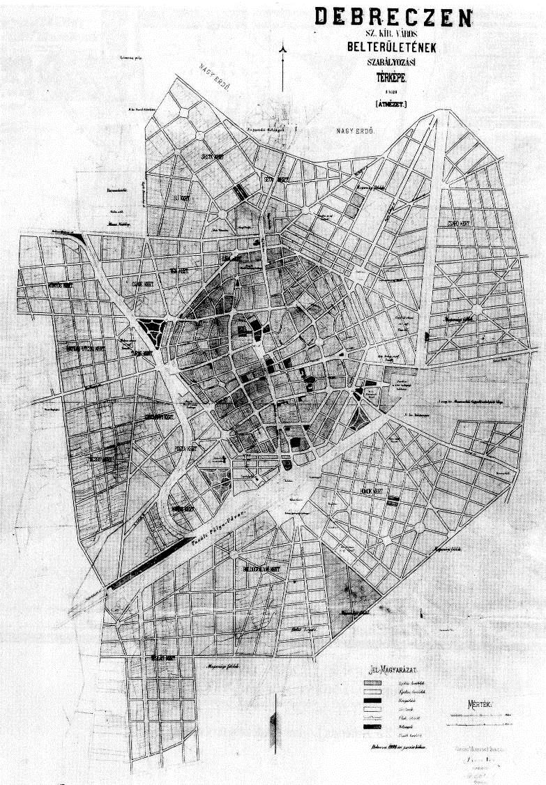 DEBRECEN ÉPÍTÉSZETE A SZÁZADFORDULÓ ÉVTIZEDEIBEN 43 fel a MÁV műhelytelep (kolónia), 6 továbbá a város mérnöke, Stahl Géza tervei szerinti típusépületekkel szintén szabályozott keretek