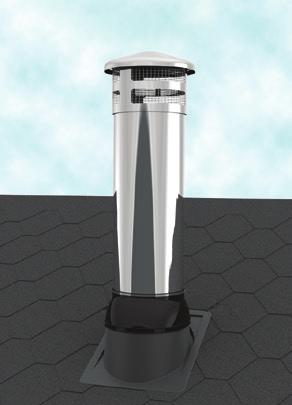 A leggyakrabb előfordulású tetőlejtésekkel kompatibilis. Alkalmazás: kör keresztmetszetű, fém, szigetelt, Ø200-265 mm-es előre gyártott kémények tetőn át történő kivezetéséhez.
