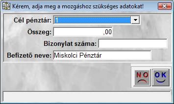 4.4. Az Új pénztári bizonylat nevű ablak menüpontjai o Pénztárközi mozgás Az Akció főmenü alatt található Pénztárközi mozgás menüpontban hajtható végre.