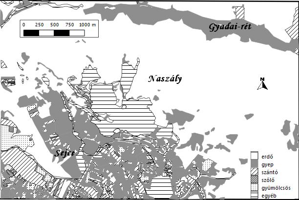 208 FEHÉR Zsófia Naszály déli előterének erősen mozaikos képe rajzolódik elénk, amit az 1993. évi topográfiai térképről készített vázlat szemléltet (4. ábra).