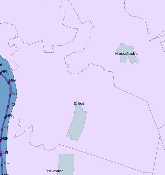 A Duna jobb partján az 1496,00-os és az 1483,70-es fkm között, 18,6 km 2 -es területen érinti a tárgyi nagyvízi medret.