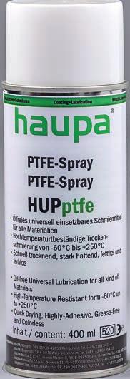 Cikkszám 170158 Teflon -spray HUPptfe Olajmentes univerzálisan használható kenőanyag minden anyaghoz Magas fokú hőállóság Száraz kenés -60 C - +230 C Gyorsan száradó, erősen tapadó, zsírmentes,