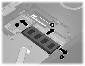 b. Fogja meg a memóriamodul széleit (2), és óvatosan húzza ki a modult a bővítőhelyről. Tegye az eltávolított memóriamodult antisztatikus tokba. 14. Helyezze be az új memóriamodult: VIGYÁZAT!