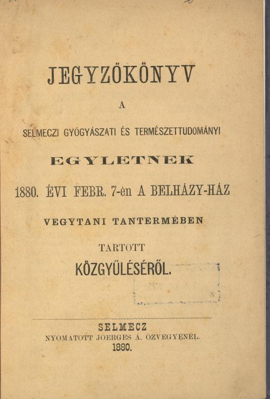obr.č. 5 Titulný list Ročenky Banskoštiavnického lekárskeho a prírodovedného spolku (r.
