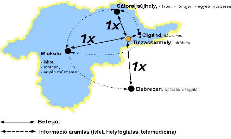 5. ábra Betegút IKIR-rel (Vass-Csiba, 2012) Akadályok A projekt megvalósítását követően 60 hónapos üzemeltetési kötelezettségei voltak a projektben résztvevő régióknak.