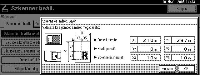 Beállítások Az eredeti egy részének szkennelése Az alábbi diagram bemutatja az összefüggést a [VEredeti mérete] (X1 és Y1), a [VKezdõ pozíció] (X2 és Y2), valamint a [VSzkennelési terület] (X3 és Y3)