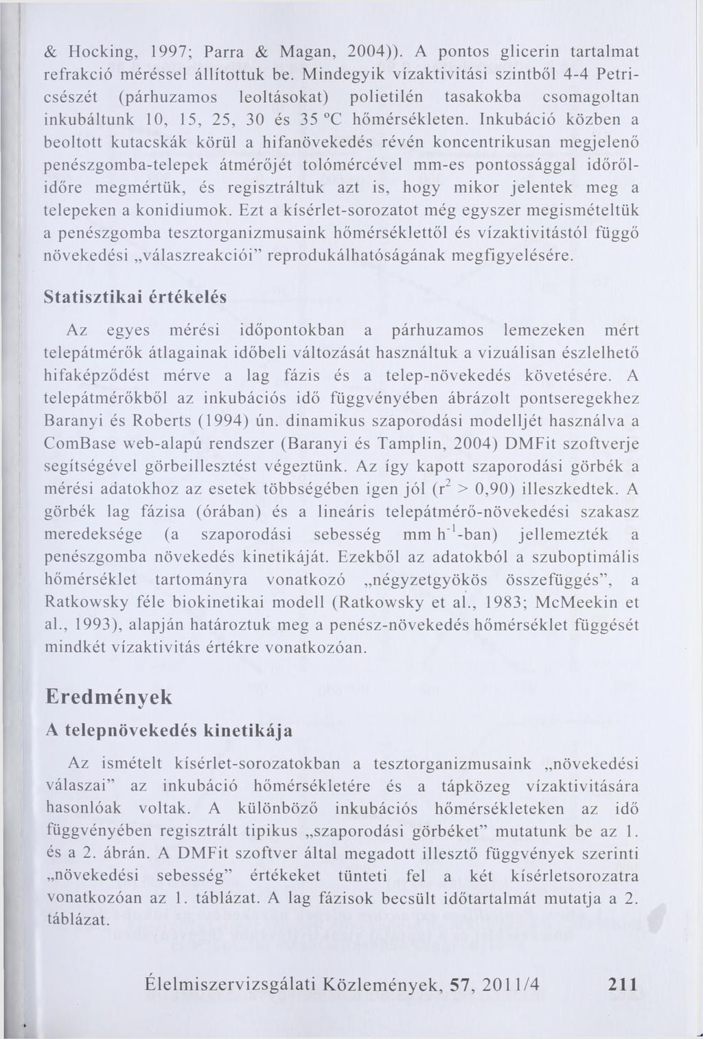 & Hocking, 1997; Parra & Magan, 2004)). A pontos glicerin tartalmat refrakció méréssel állítottuk be.