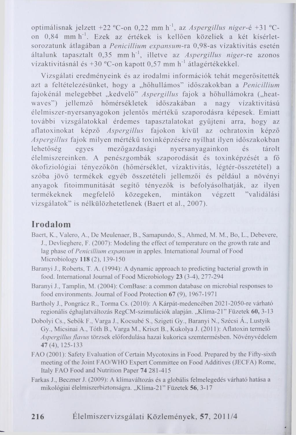 optimálisnak jelzett +22 C-on 0,22 mm h"1, az Aspergillus niger-é +31 Con 0,84 mm h '1.
