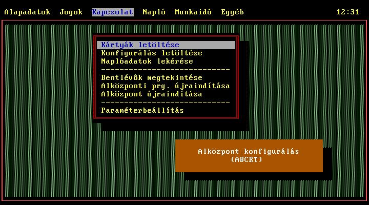 StP 25/31 11. Kapcsolat Ebben a menüpontban találhatunk minden olyan funkciót, amely valamiképpen az alközponti programmal kommunikál, történjen az akár floppy lemezzel, akár hálózaton keresztül.