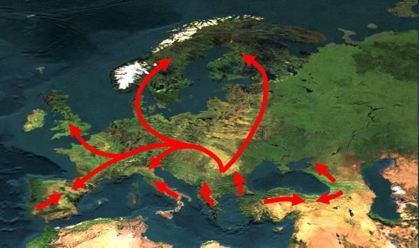 B 3. Ábra. Az enyves éger (Alnus glutinosa) areatérképe (A) és poszglaciális migrációjának fontosabb útvonalai (B) (Hewitt 2001 nyomán) Miért vándorolnak a fajok?