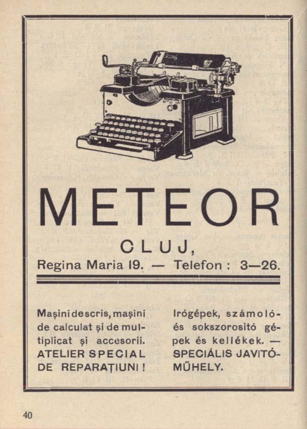 METEOR C L U J, Regina Maria 19. Telefon : 3 26.