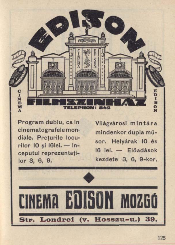 Program dublu, ca in cinematografele mondiale. Preţurile locurilor 10 şi I6lei. începutul reprezentaţilor 3, 6, 9.
