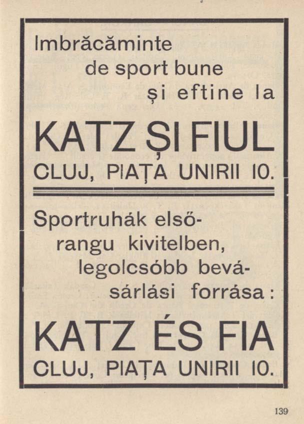 îmbrăcăminte de sport bune şi eftine la KATZ Şl FIUL CLUJ, PIAŢA UNIRII 10.