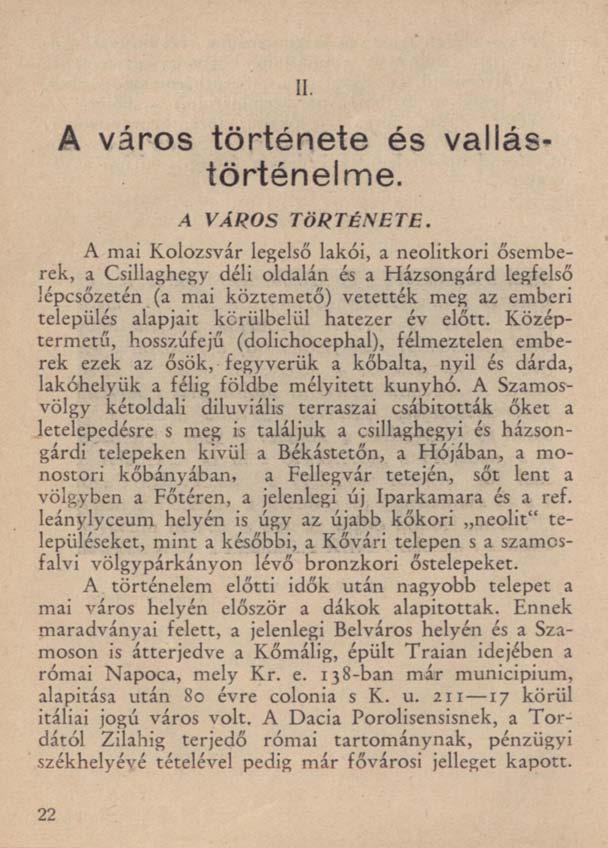 II. A város története és vallástörténelme. A VÁROS TÖRTÉNETE.
