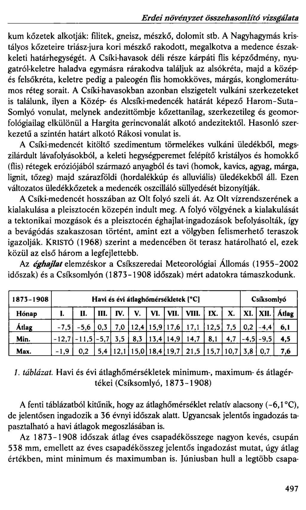 Erdei növényzet összehasonlító vizsgálata kum kőzetek alkotják: filitek, gneisz, mészkő, dolomit stb.
