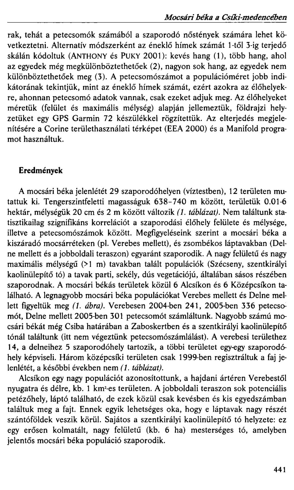Mocsári béka a Csíki-medencében rak, tehát a petecsomók számából a szaporodó nőstények számára lehet következtetni.