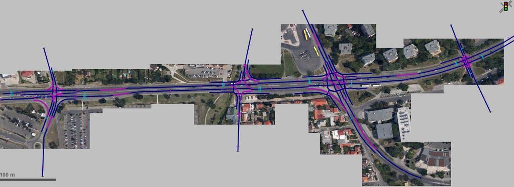6. A vizsgált csomópontok Vissimben Dolgozatom elkészítéséhez a PTV AG által mikroszkópikus forgalommodellezéshez fejlesztett Vissim nevű programot használom.