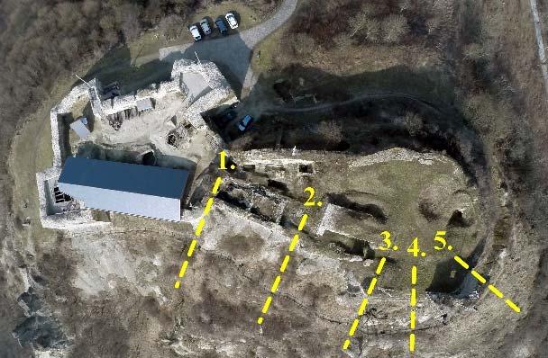 a.) b.) c.) 19. ábra: Az egységes modellből levezett keresztmetszetek fontos alapjai az állékonyságvizsgálatoknak. a.) jellemző keresztmetszetek helyei, b.) a jelölt metszetek közül a 4. metszet, c.