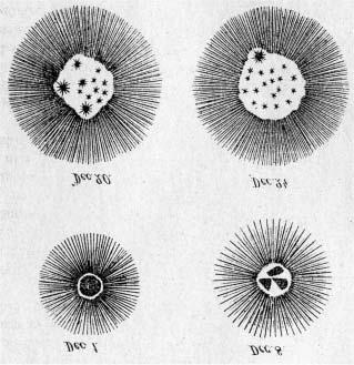 Az üstökösök megismerésének mérföldkövei 251 6. ábra. Cysatus rajza az 1618. évi üstökös szétaprózódásáról.