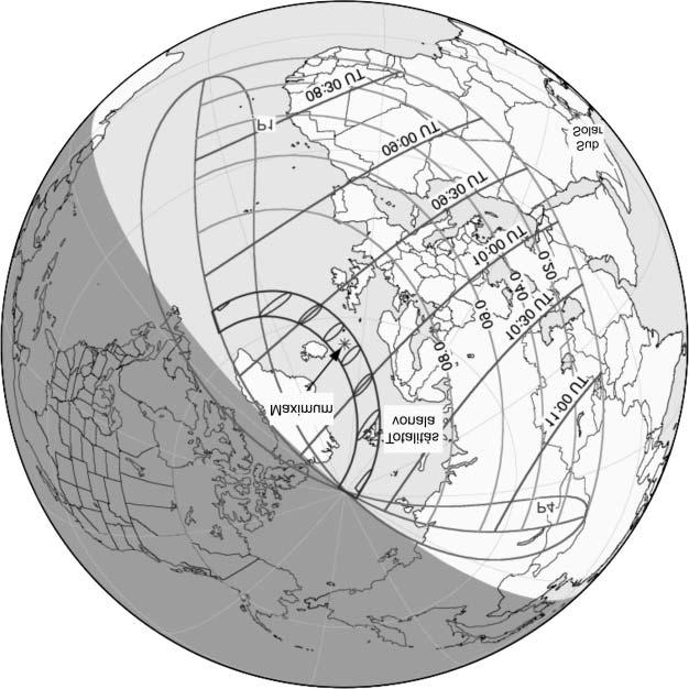 Kalendárium március 65 É 3 Ny K D halad, és az Északi-sark közelében hagyja el a Földet 10:21:22-kor. A fogyatkozásnak 11:50:13-kor van vége, amikor a félárnyék is levonul bolygónk felszínérôl.