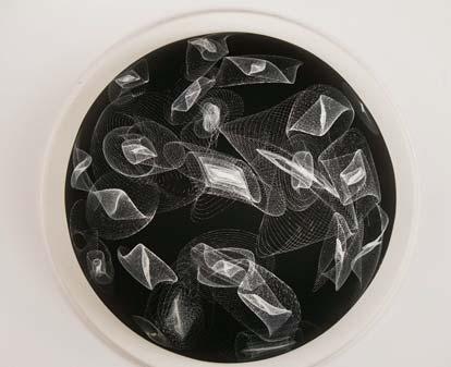20-ig Tudományos művészet Bolygó Bálint: Hemisphere IV, fehér toll festett gipszformán, 2009, 45 x 45 cm. Fotó: Bolygó Bálint mintha fi zikailag is élne még.