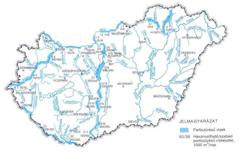 kavics, homok megszűrik azt. Jelentős parti szűrésű ivóvízbázisaink vannak a Rába, a Sajó, a Hernád, az Ipoly, a Dráva, a Mura, és természetesen a Duna partján (ld. 8. ábra).