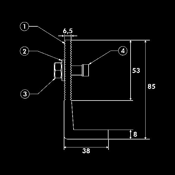 / db 20 [1] L idom, alumínium [4] Kalapácsfejű csavar M8 x 25, nemesacél (A2) [2] Fogazott záró alátét M8, M forma, nemesacél (A4) [5] Lencsefejű csavar ISO 7380, M8 x 20 (IS5), [3] Hatlapú anya DIN