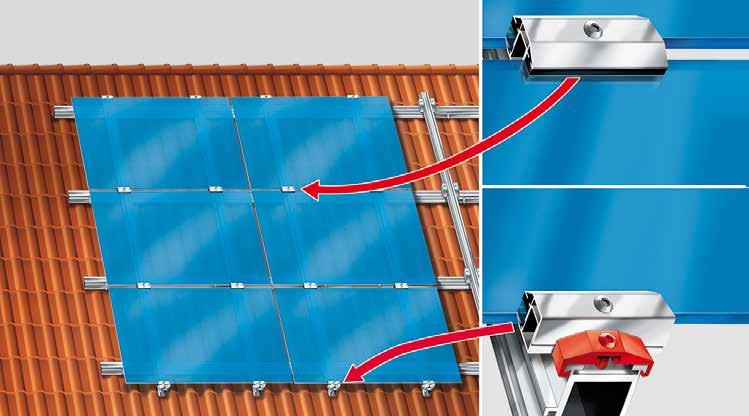 Solar rögzítőrendszer szerelési útmutató 5.1 Laminált modulok rögzítése A keresztsín-kötést a 4. pont leírása szerint készítse el.