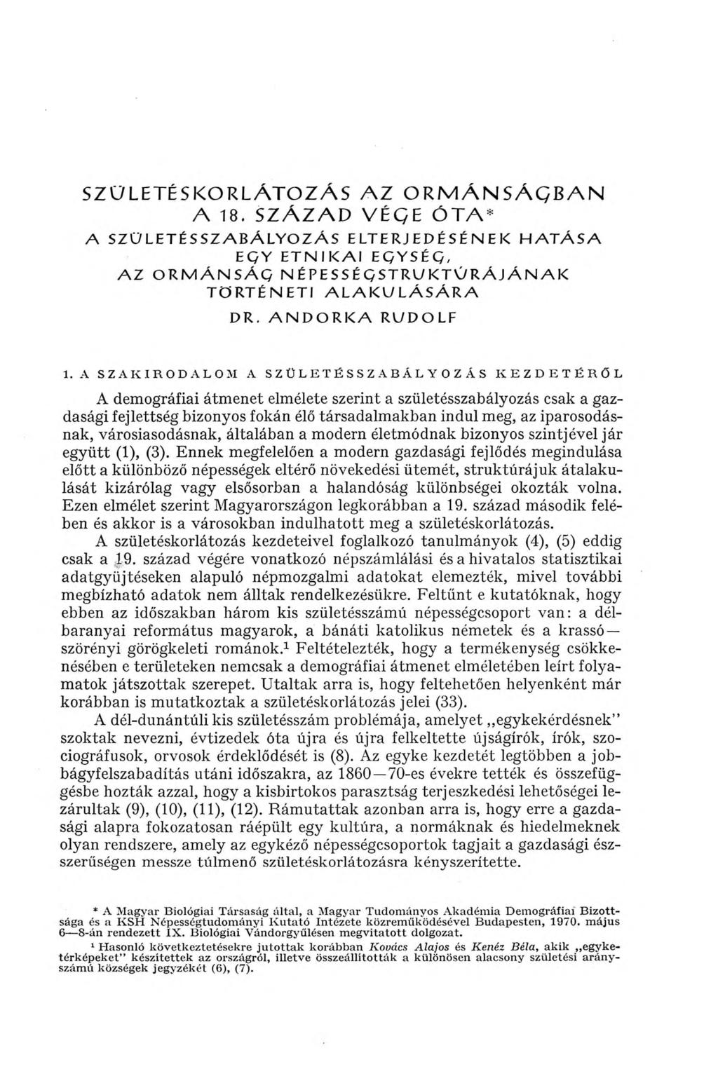 SZÜLETÉSKORLÁTOZÁS A Z O R M Á N S Á G BA N A 18.