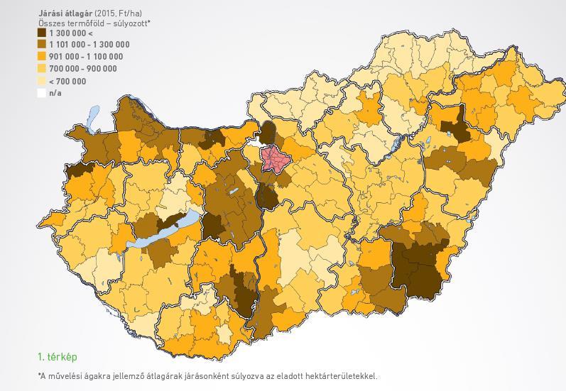 Termőföld árak járási bontásban OTP Termőföld értéktérkép 2015.