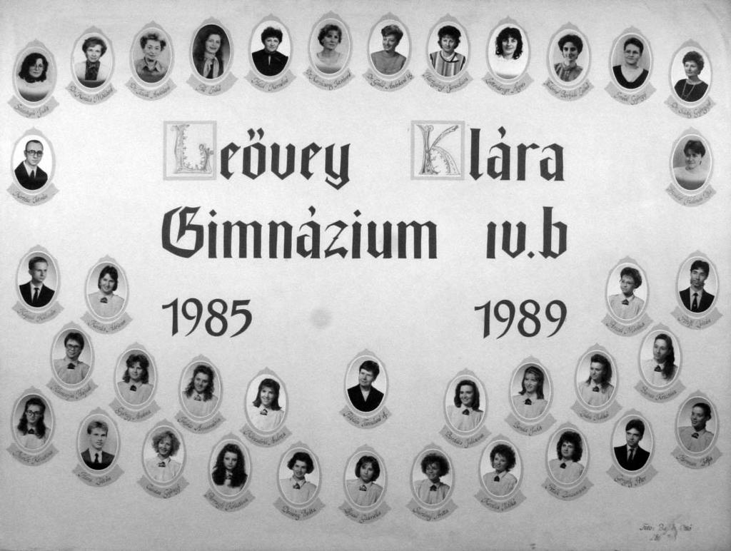 131 1988/89. tanév, IV. B Diákok soronként: 1. sor: Kaposi Kálmán, Kovács Adrienn, Perczel Mónika, Petőfi Zoltán; 2.