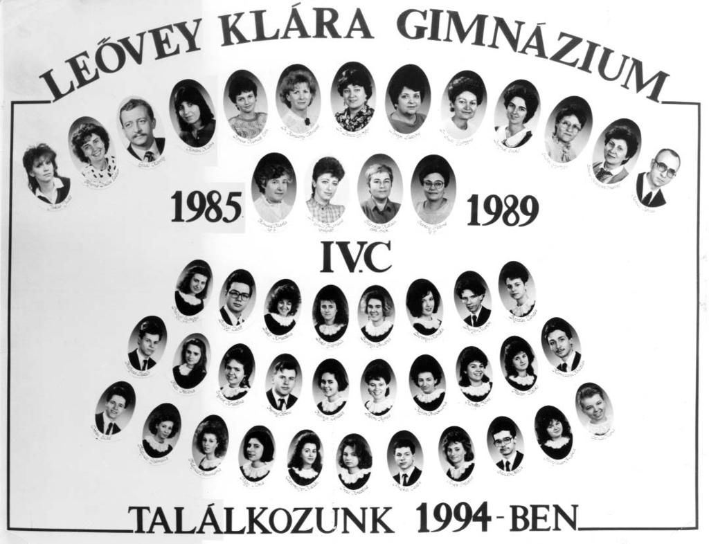 1985-1989 Tablók könyve 1988/89. tanév, IV. C Diákok soronként: 1. sor: Balogh Gyöngyi, Balogh Zsolt, Bakó Krisztina, Bakó Gabriella, Baranyi Andrea, Baranyi Mónika, Bürger Márton, Bogdán Zsuzsa; 2.
